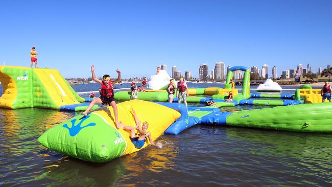 Example of a floating playground — Australia's first floating playground at Broadwater Parklands on the Gold Coast.