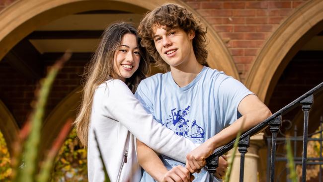 Leah Menzies and Thomas McLeod discovered the incredible coincidence when looking at old school photos. Picture: Tom Huntley