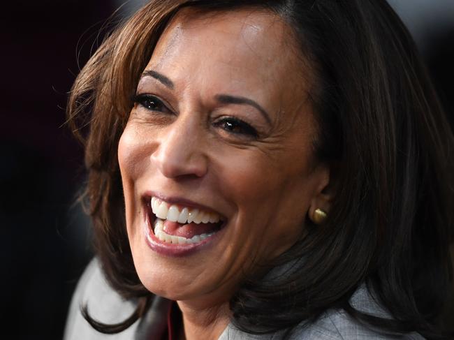 TOPSHOT - Democratic presidential hopeful California Senator Kamala Harris speaks to the press in the Spin Room after participating in the fifth Democratic primary debate of the 2020 presidential campaign season co-hosted by MSNBC and The Washington Post at Tyler Perry Studios in Atlanta, Georgia. - Democratic presidential nominee Joe Biden named Harris, a high-profile black senator from California, as his vice presidential choice on August 11, 2020, capping a months-long search for a Democratic partner to challenge President Donald Trump in November. (Photo by SAUL LOEB / AFP)