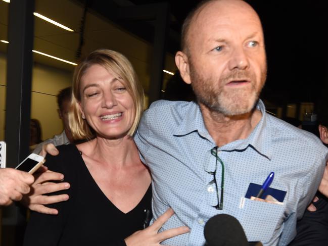 **FILE** An April 21, 2016 file photo of 60 Minutes journalist Tara Brown and 60 Minutes producer Stephen Rice arriving at Sydney International Airport. The 60 Minutes producer behind the Sally Faulkner story has lost his job over the botched Lebanon child snatch attempt but the program survives, Friday, May 27, 2016. (AAP Image/Dean Lewins) NO ARCHIVING