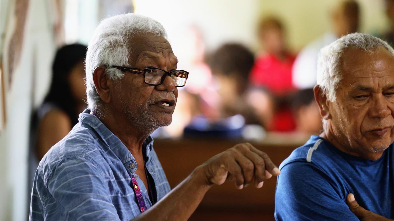 Pastor Vincent Mathieson at the community meeting in Mareeba on Sunday afternoon. Picture: Brendan Radke