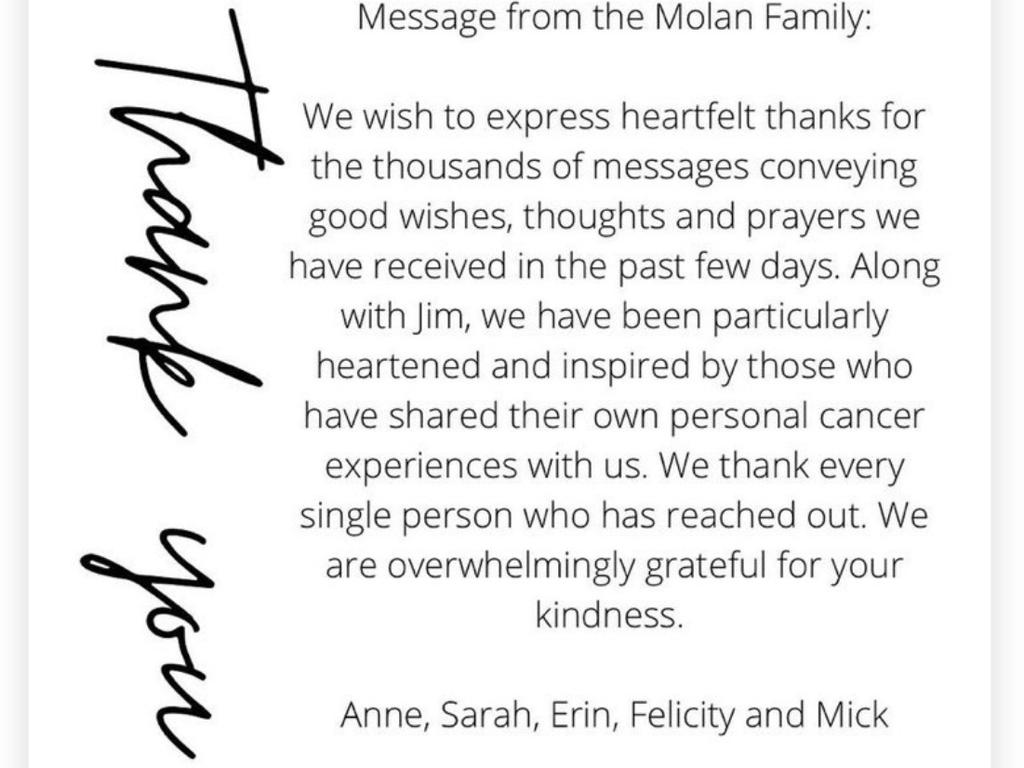 The statement on behalf of the Molan family.