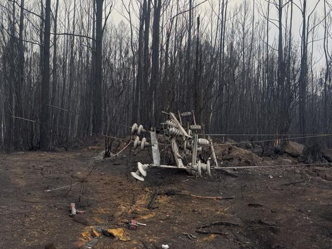 Damage to powerlines from West Coast bushfires. Picture: TasNetworks