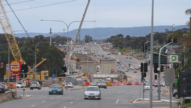 Work on the Darlington upgrade, seen from Main South Rd, between Flagstaff Rd and the Southern Expressway at Darlington. Picture: AAP/Emma Brasier