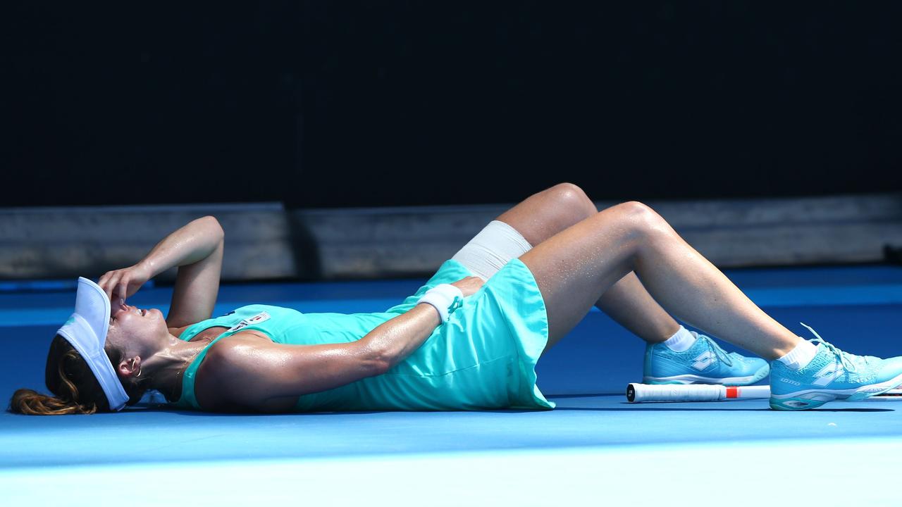 French player Alize Cornet collapsed during the third round of the Open in 2018 due to the intense heat. Picture: Michael Dodge/Getty Images