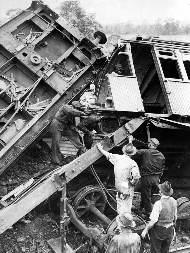 Rescuers at the Camp Mountain train accident.