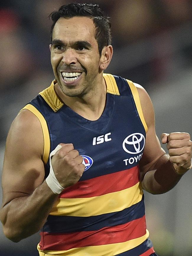 Eddie Betts of the Crows celebrates a goal. Picture: AAP Image/David Mariuz