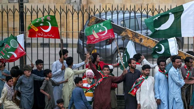 Supporters of Pakistan Tehreek-e-Insaf (PTI) take part in an anti-India demonstration during a march in Karachi. Picture; AFP.
