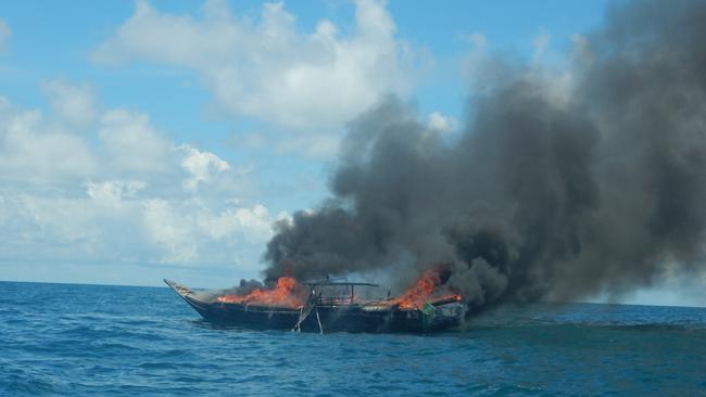 ABF have destroyed two Indonesian fishing boats caught off the Top End coastline after Djelk Rangers identified the suspicious vessels lurking off Maningrida.