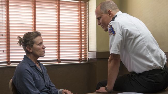 Frances McDormand, left, and Woody Harrelson in a scene from 