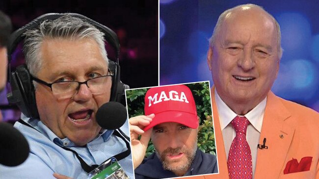 Ray Hadley, left, has slammed his former 2GB colleague Alan Jones, right, for taking part in a podcast by controversial former My Kitchen Rules judge Pete Evans. Pictures: AAP/Supplied/Supplied