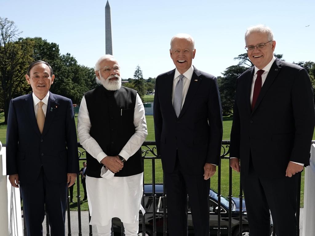 Mr Morrison, Mr Biden, Mr Modi and Mr Yoshihide met at the White House on Friday to discuss ongoing concerns about China. Picture: Adam Taylor via PMO.