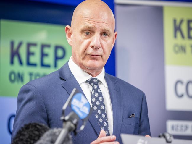 Premier Peter Gutwein. Tasmanian Government hold a borders press conference after new cases of coronavirus are announced in South Australia.  Picture: RICHARD JUPE