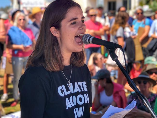 READY: One of the School Strike for Climate Change organisers Mia Thom addresses the crowd.