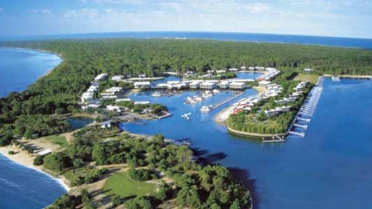 Aerial view of the Couran Cove Island Resort.