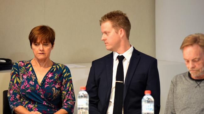 NCA bombing arrest press conference at Police HQ. Jane Bowen-Sutton former wife of geoffrey Bowen who was killed in the blast, with son Simon Bowen and brother David Gorton. Picture Greg Higgs 1/3/2018