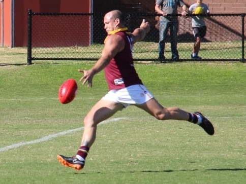 Popular Lion Luke James goes for goal for Murrumbeena. 