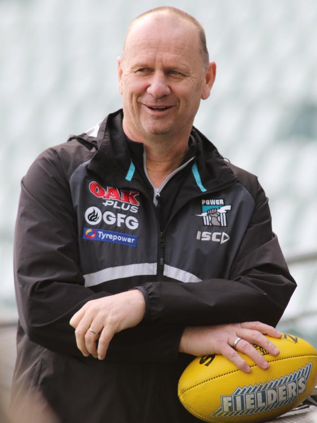 Port Adelaide coach Ken Hinkley is related to Dyson Hilder. Picture: RUSSELL MILLARD (AAP).