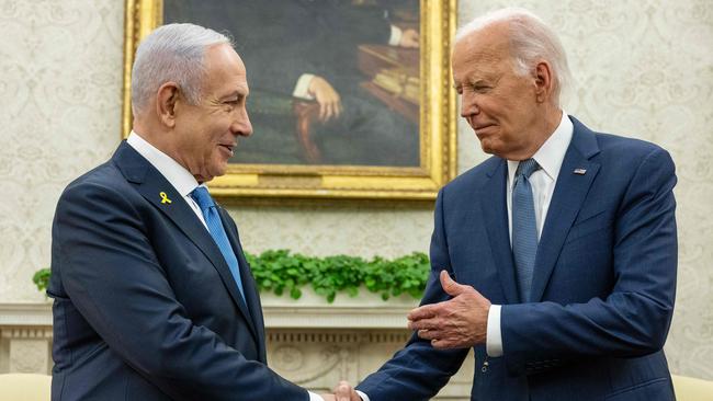 US President Joe Biden shakes hands with Israeli Prime Minister Benjamin Netanyahu during a meeting in the Oval Office. The US President has been unable to broker a ceasfire between Israel and Hamas.