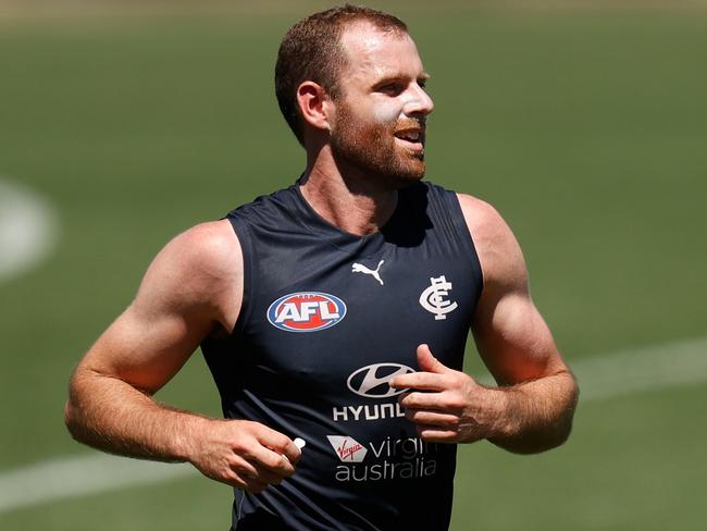 MELBOURNE, AUSTRALIA - MARCH 03: Sam Docherty of the Blues during the 2022 VFL Practice Match between the Carlton Blues and the Casey Demons at Ikon Park on March 03, 2022 in Melbourne, Australia. (Photo by Michael Willson/AFL Photos via Getty Images)