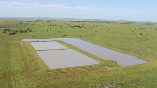 A trial pond at Legune Station where Seafarm will build land-based grow out farms to grow and harvest black tiger prawns. Picture: Seafarms