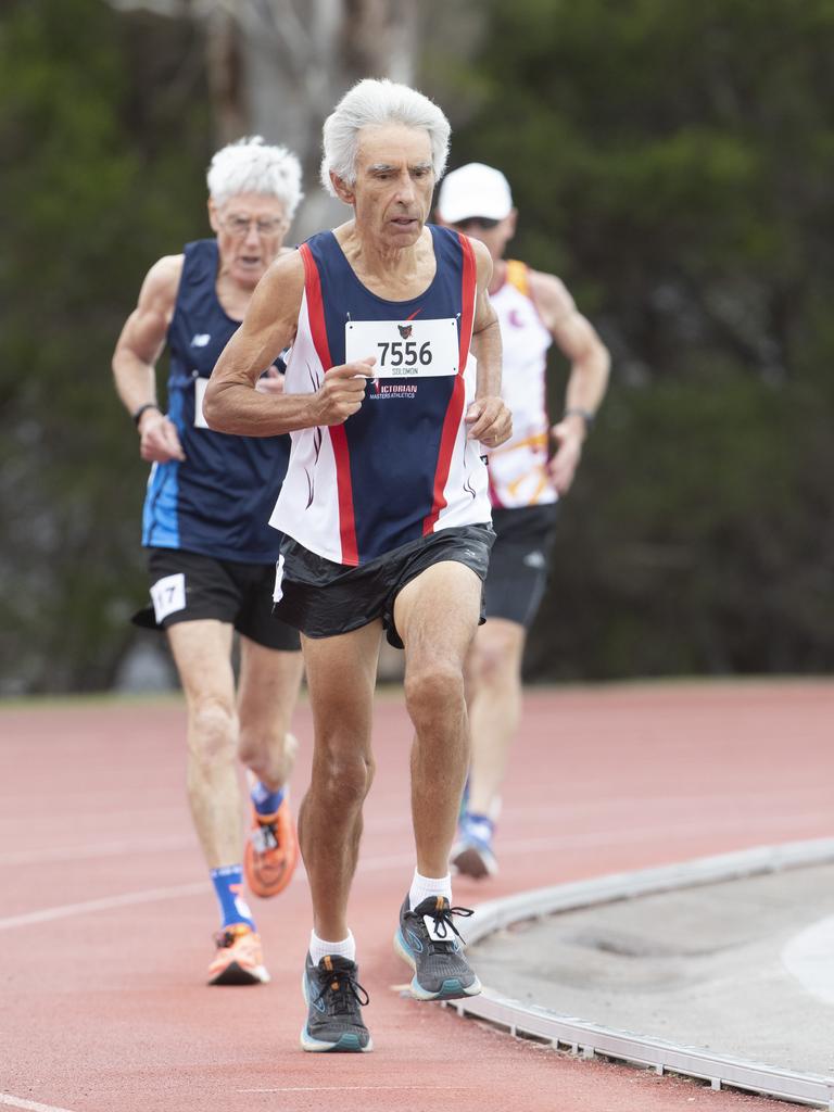 2024 Australian masters games at the Domain Athletics Centre, Kevin Solomon 76 Vic 5000m. Picture: Chris Kidd