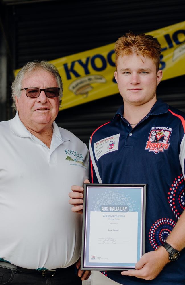 Kyogle Turkey’s Oscar Kennett with his grandfather councillor John Burley