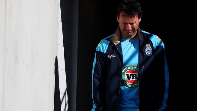 GOLD COAST, AUSTRALIA — JULY 11: Laurie Daley looks on during the New South Wales Blues State of Origin training session at Cbus Super Stadium on July 11, 2017 in Gold Coast, Australia. (Photo by Chris Hyde/Getty Images)