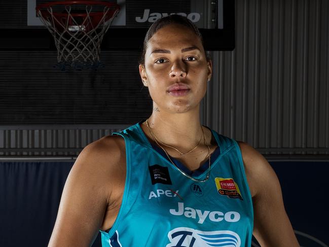 DANDENONG, AUSTRALIA - AUGUST 18: Australian basketball player Liz Cambage poses during a portrait session at Dandenong Basketball Stadium on August 18, 2020 in Dandenong, Australia. Cambage has signed with the Southside Flyers for her return to the WNBL in season 2020/21. (Photo by Darrian Traynor/Getty Images)