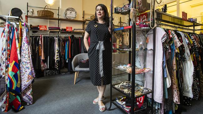 Hilda Simonds in her deserted fashion boutique, Erika, in the heart of the Melbourne CBD … ‘we have been closing at 3pm, trying to save wages’. Picture: Aaron Francis