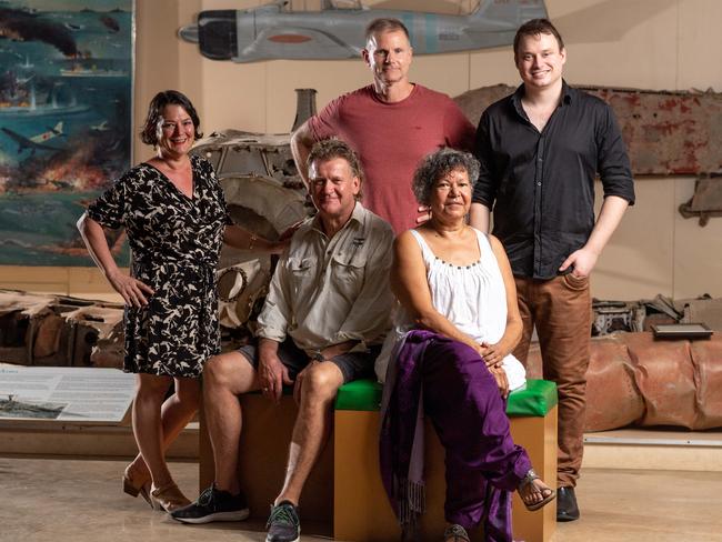 Michelle Henson, David Armstrong, Sean Guy.Sitting, Garry Gallagher, Marie Munkura. Bombing of Darwin Tours operator Garry Gallagher is producing a film on the WWII Bombing of Darwin. Indigenous Consultant Marie Munkara will be on board will a local scriptwriter Sean Guy will be writing the story.Picture: Che Chorley