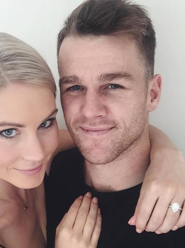 Robbie Gray and wife Annabel, wearing her Cassandra Mamone engagement ring. Source: Facebook/Port Adelaide Football Club