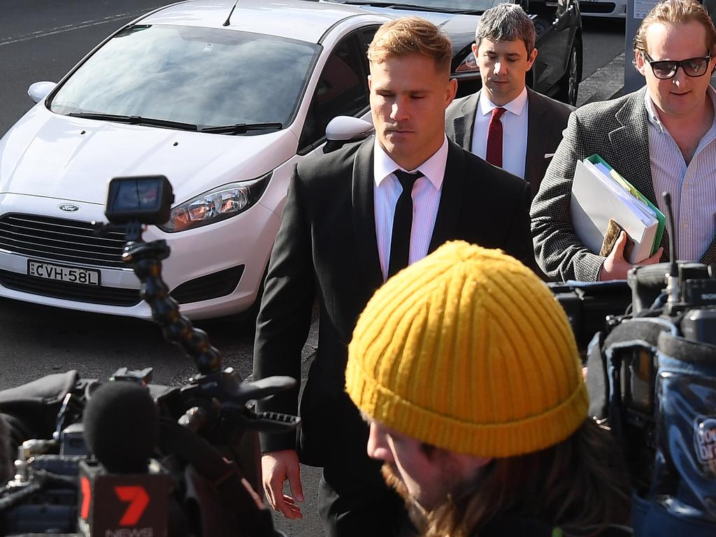 Jack de Belin arrives at Wollongong District Court during the first trial on five counts of aggravated sexual assault. Picture: AAP Image/Dean Lewins