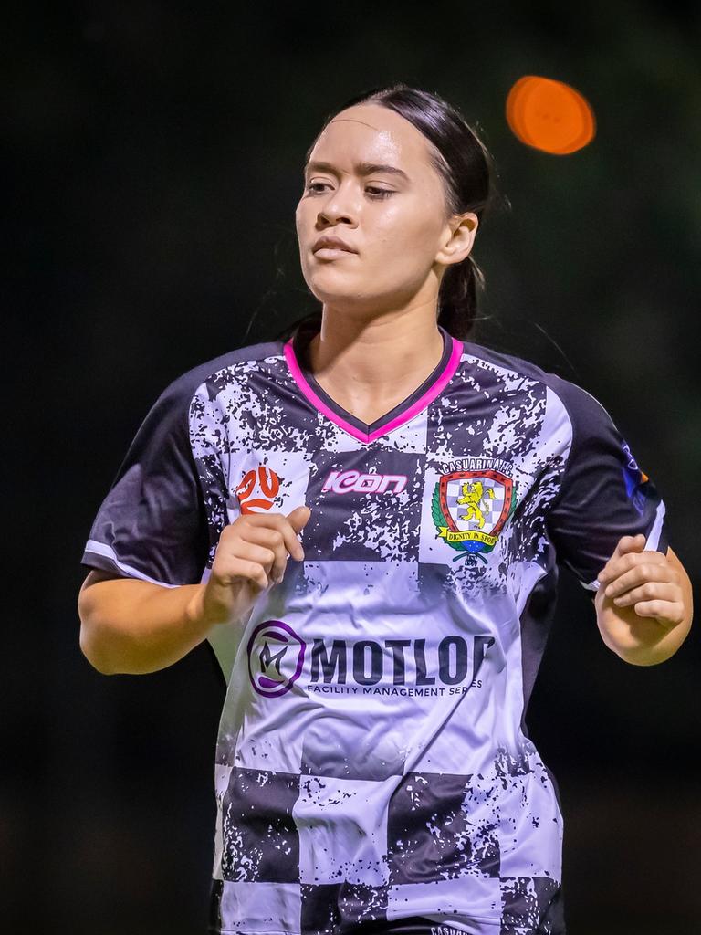 Casuarina's Kaitlyn Sowry has shown her talents in the 2023 NT Football Women's Premier League. Picture: Daniel Abrantes