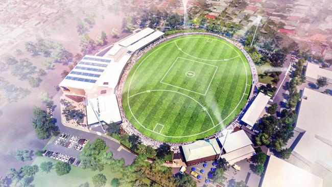 Vision of the Adelaide Football Club’s proposed new training, administration and community precinct at Thebarton Oval. Picture: City Collective