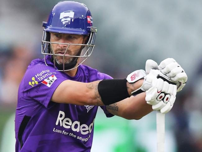 ADELAIDE, AUSTRALIA - JANUARY 05:  Matthew Wade of the Hurricanes during the Men's Big Bash League match between the Adelaide Strikers and the Hobart Hurricanes at Adelaide Oval, on January 05, 2022, in Adelaide, Australia. (Photo by Mark Brake/Getty Images)