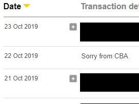 A bank statement showing a $50 deposit from the Commonwealth Bank for last week's outage.Picture: Supplied