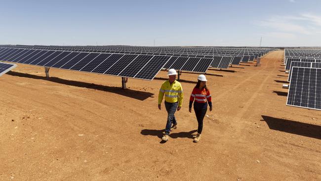 Merredin Solar Farm, Merredin (approx 250 km east of Perth WA). The biggest solar farm to date in WA with 250 ha solar panel footprint on 460 haPictured is Grace Lim En (Project Engineer Monford Group) and Rod Cusbert (Construction Manager of Merredin Solar Farm Risen Energy Australia) with a section of the farm.PHOTO: MARIE NIRME