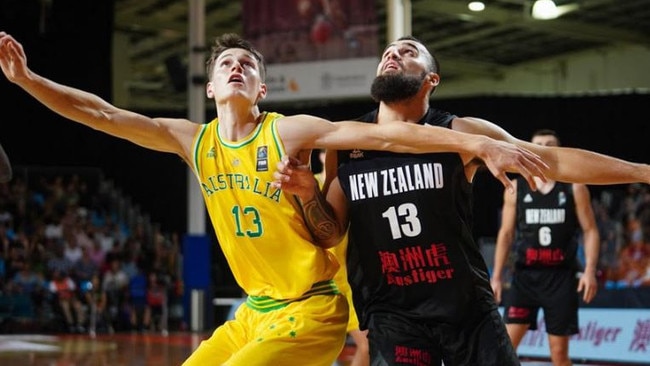 Teenage Australian Boomer Alex Toohey in action during FIBA World Cup qualifiers. Picture: Supplied