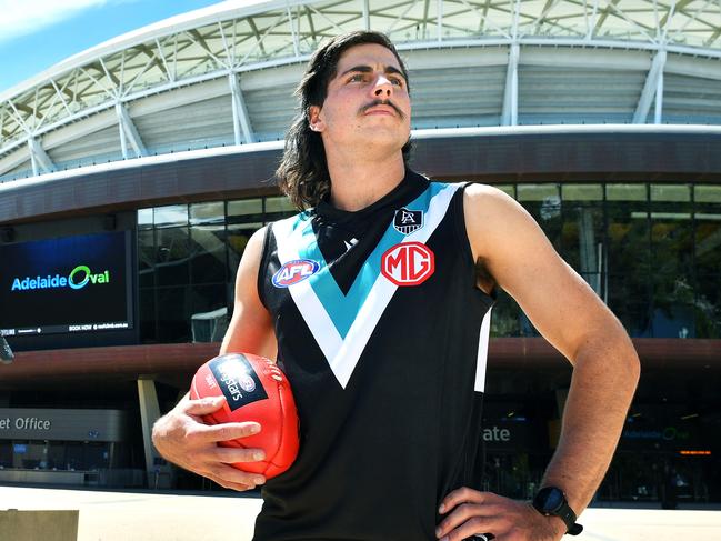 South Australian first-round AFL draft player for Port Adelaide Power Lachlan Jones at Telstra Plaza, Adelaide Oval.Thursday December 10,2020.Picture Mark Brake