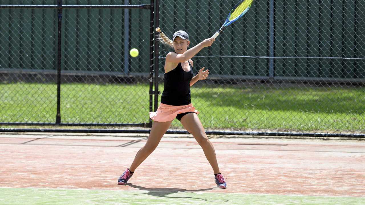 IN CONTROL: Kaylah McPhee sends back a shot in her Silver Cup semi-final with Nakisa Djamshidi. McPhee won the match 6-2 6-2 and will face defending champion Olivia Gadecki in the final today. Picture: Kevin Farmer