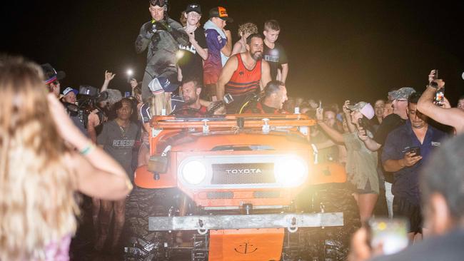 Mindil Beach celebrates the arrival of the ‘Mud Crab’ as it completes what was claimed to be a world record underwater drive from Mandorah. Picture: Pema Tamang Pakhrin