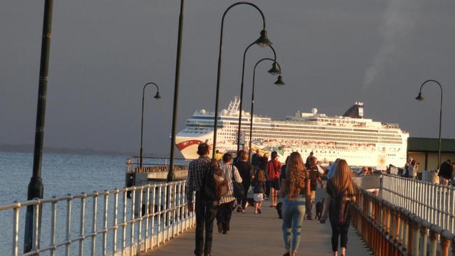 Norwegian Jewel cruiseliner seen near Portarlington this morning. Picture: Supplied/ Sheryl Collins