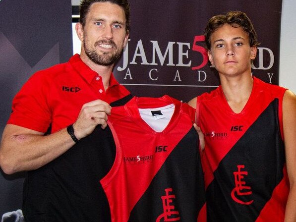 Tex Wanganeen with Essendon academy coach Heath Hocking