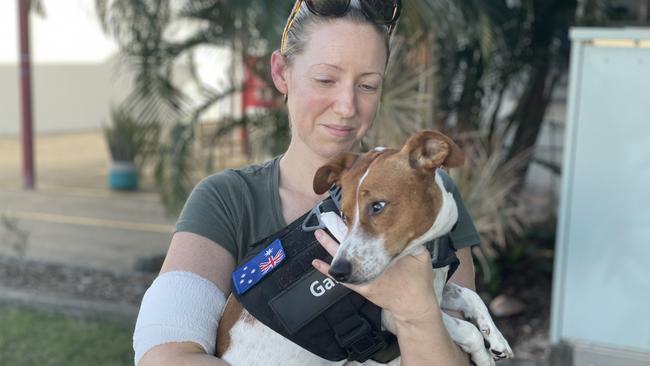 Ebony Snooks and her 2.5-year-old Jack Russell terrier Gary were injured when another dog attacked them during a walk at Blacks Beach on June 16, 2022. Picture: Janessa Ekert