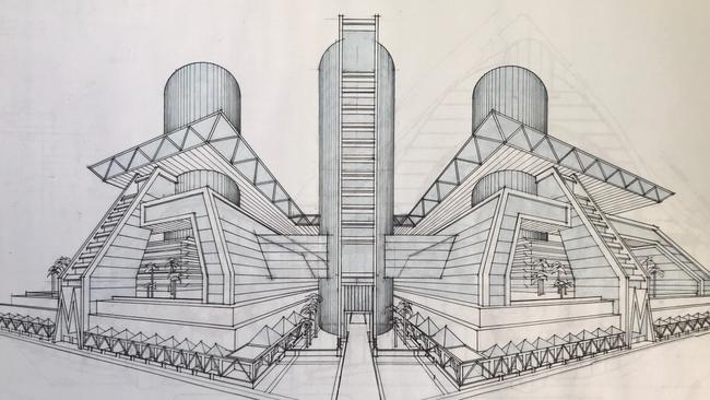 The initial concept design for the Thorngate Skywalk City project, once described by Prospect mayor David O’Loughlin as “preposterous”. Picture: Robert Warren Design, courtesy of Prospect Council