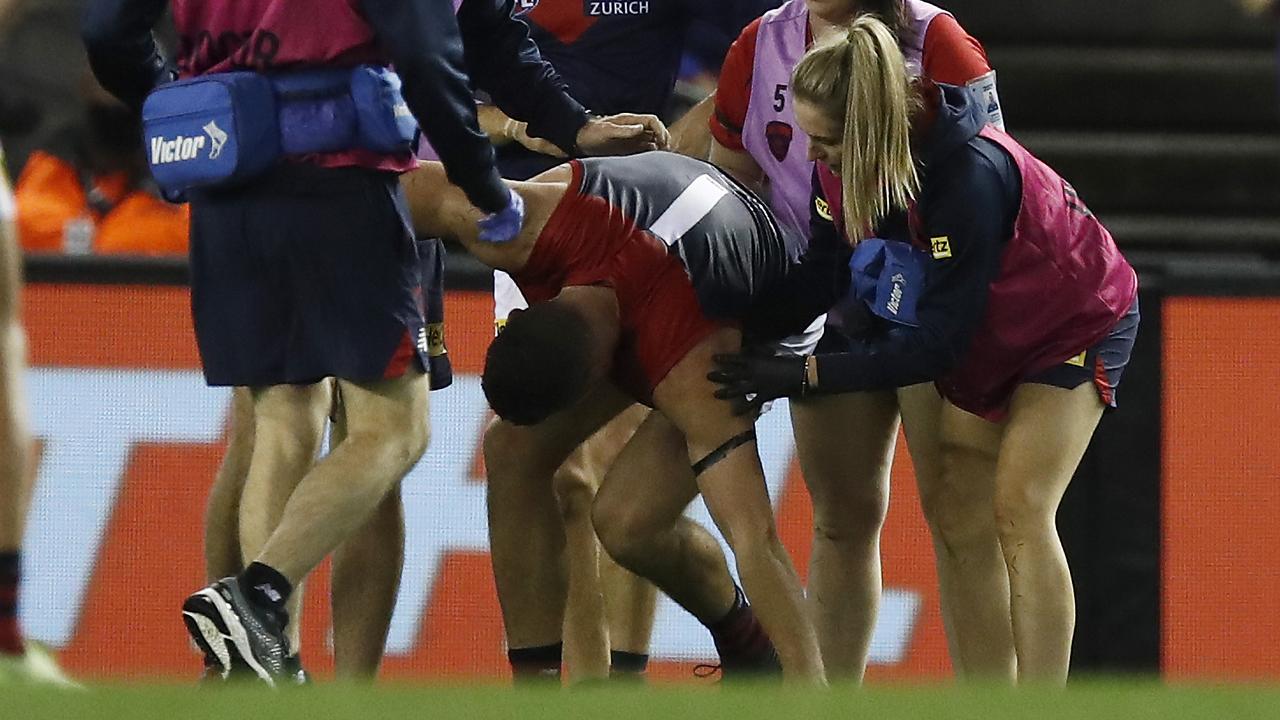 Melbourne defender Steven May was among those who went down last weekend across the AFL. Picture: Daniel Pockett/Getty Images