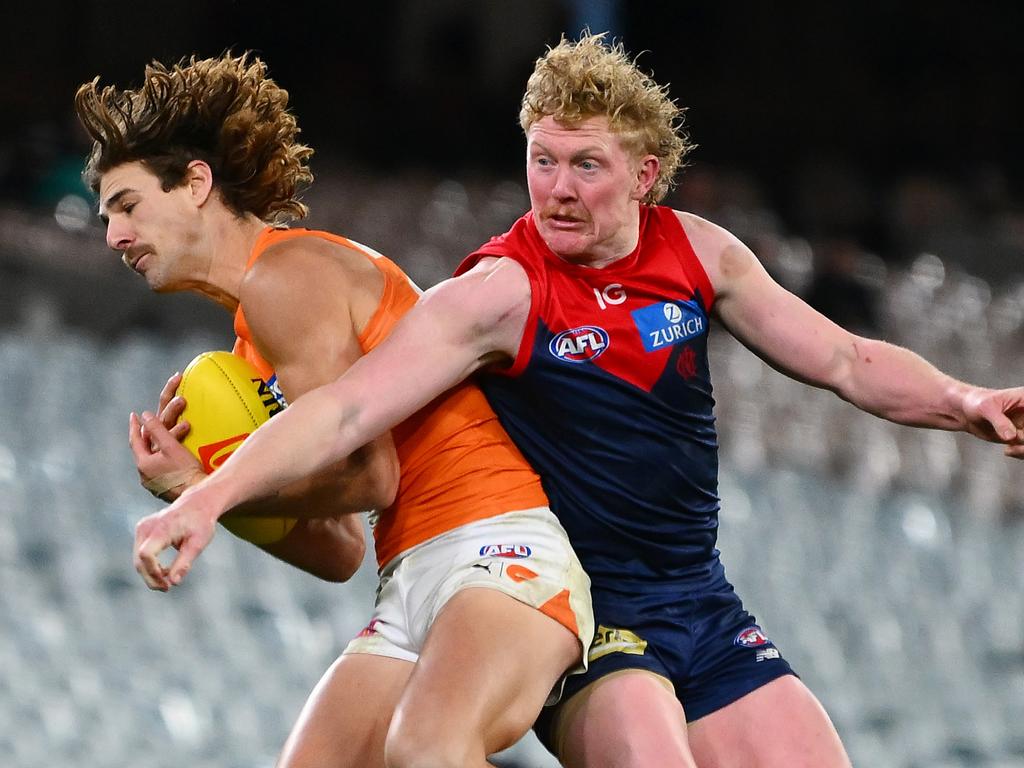 The 24-year-old is attracting plenty of interest from across the competition as he’s without a contract for 2025. Picture: Morgan Hancock/AFL Photos/via Getty Images