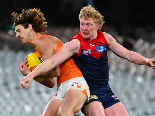 The 24-year-old is attracting plenty of interest from across the competition as he’s without a contract for 2025. Picture: Morgan Hancock/AFL Photos/via Getty Images