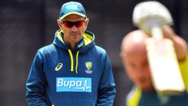 ADELAIDE, AUSTRALIA - NOVEMBER 07: Justin Langer, coach of Australia looks on during an Australian ODI training session/press conference at Park 25 on November 7, 2018 in Adelaide, Australia.  (Photo by Daniel Kalisz/Getty Images)